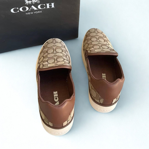 Coach Wells Slip On Sneakers C4393 Sig PVC Khaki Saddle Women’s 9B NIB - Picture 5 of 12